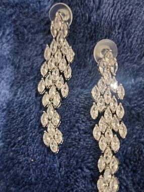 Silver Crystal Drop Statement Earrings - Sparkling Marquise Cascade